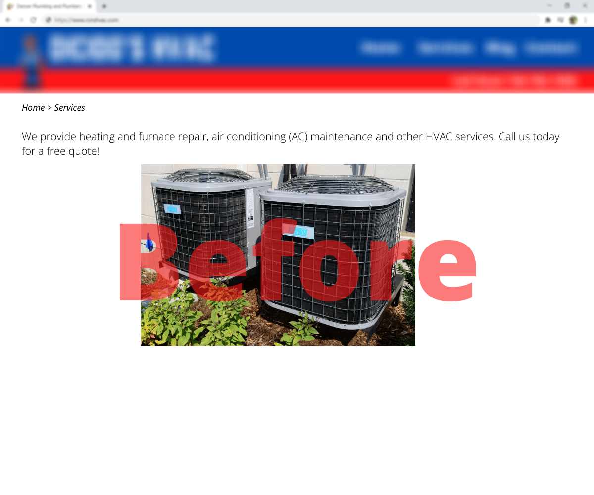 Ron's HVAC Services page Example of Before Content