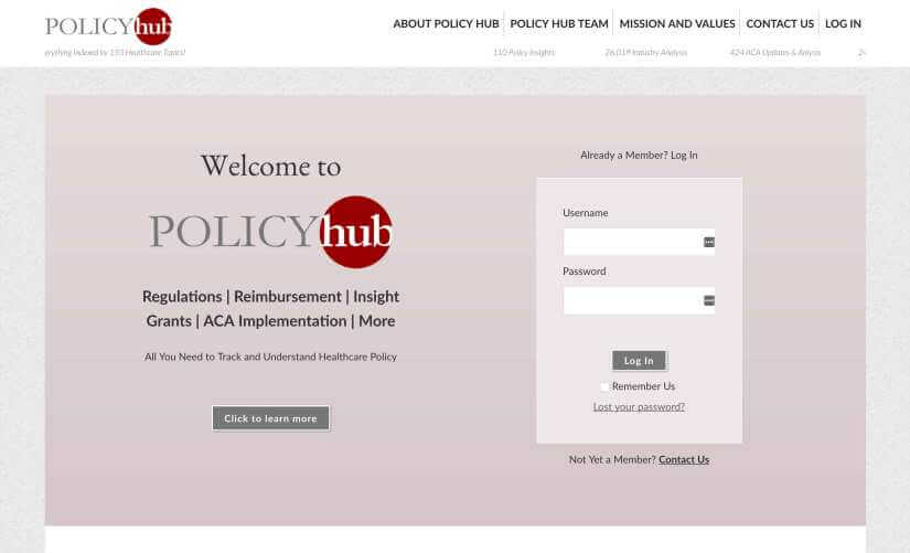 MyPolicyHub web development above the fold desktop screenshot